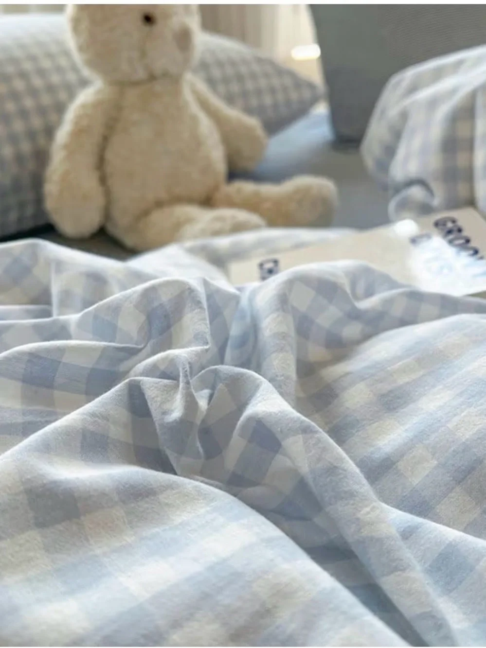 Faint Blue Gingham Duvet Set - Unbranded
